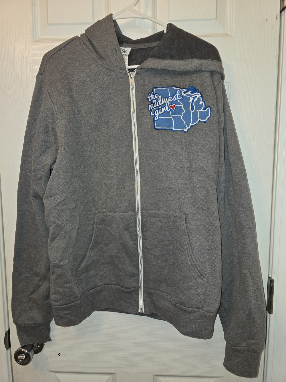The Midwest Girl Charcoal Gray Zip-Up Hoodie for Women Size Large